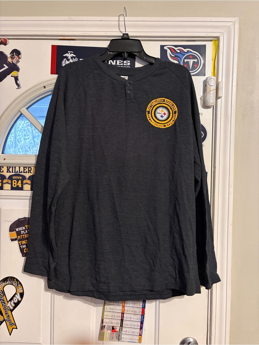 NFL Black Long Sleeve Henley with Pittsburgh Steelers logo NWOT